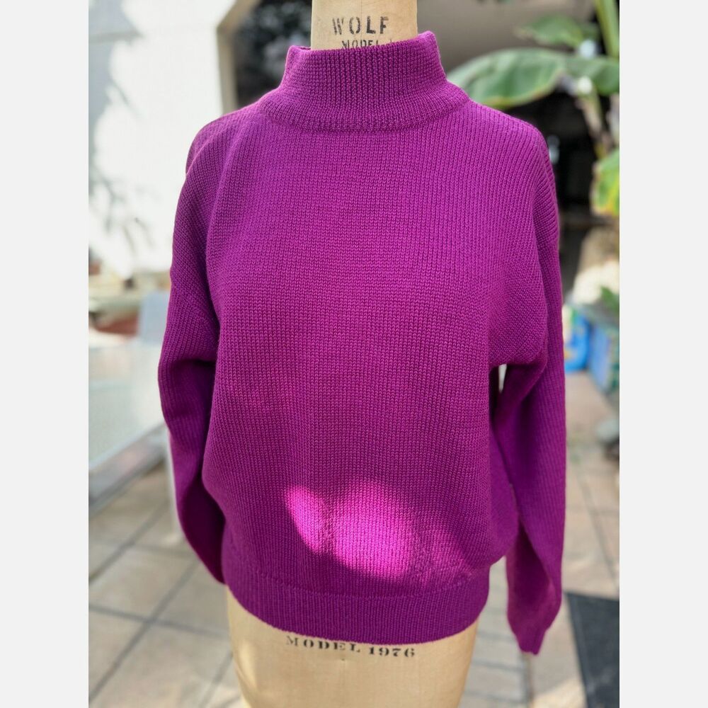 VTG Meister 100% Wool Thick Purple Pink Long Sleeve Mock Turtleneck Sweater SZ L